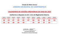 Calendário das Sessões Ordinárias para o Ano de 2025.