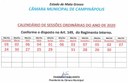 Calendário das Sessões Ordinárias do ano de 2020.