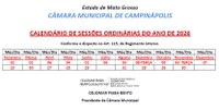 Câmara Municipal divulga Calendário de Sessões Ordinárias para o ano de 2026