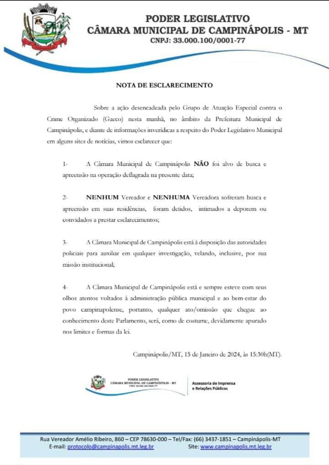  NOTA DE ESCLARECIMENTO